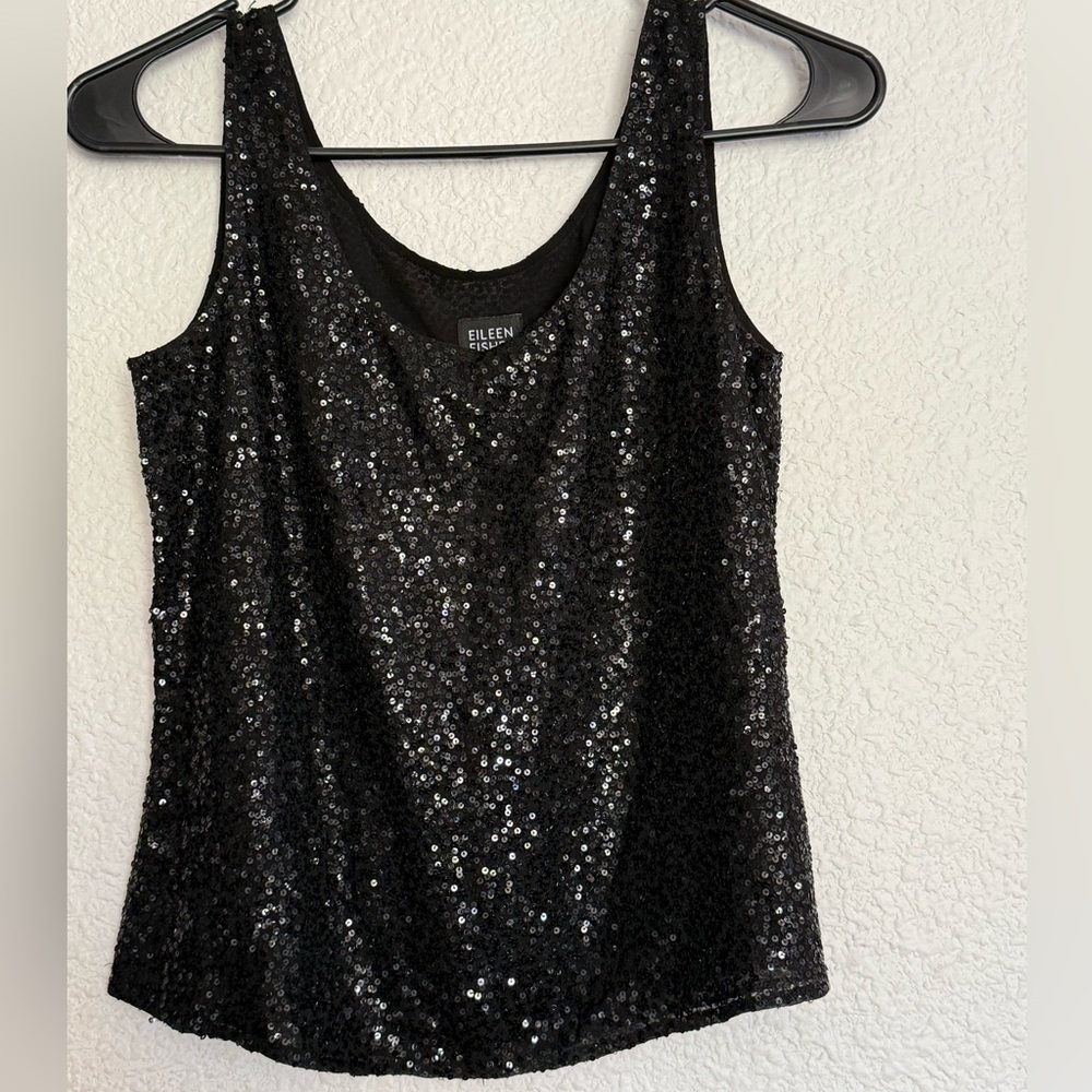 Eileen Fisher | Black Silk Sleeveless Sequined Top-PP